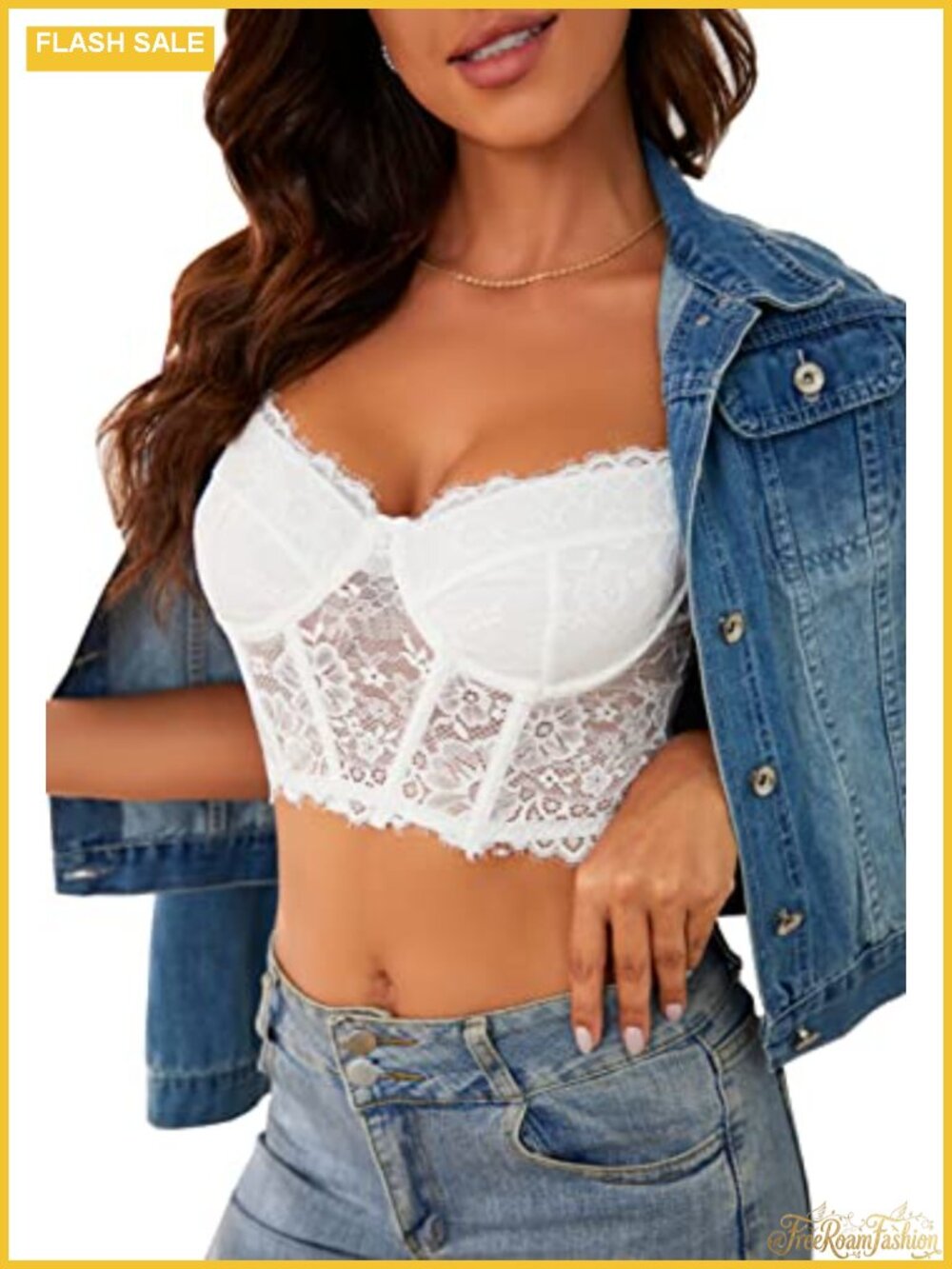 Lace Corset Top Bustier Spaghetti Strap Sheer Crop Top Bralette